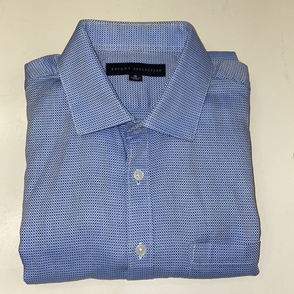 Report collection, boys, blue collared shirt, button down
